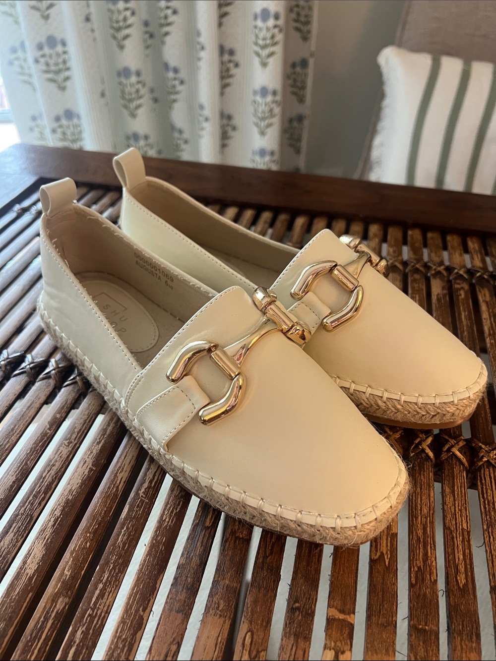 Women’s Cream Espadrille Loafers with Gold Hardware